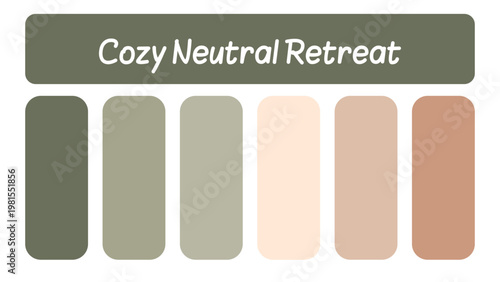 Cozy Neutral Retreat Color Palette with Earthy Sage and Warm Beige Tones. Professional color scheme for interior design, minimalist branding, and trendy home decor inspiration.
