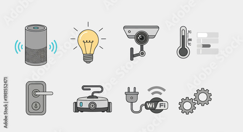 Smart Home Technology Icons Set: Security, Automation, IoT, Connectivity