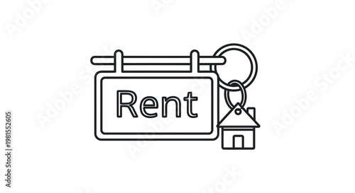 Rent Sign with House Keychain Icon - Real Estate Property Rental Concept