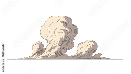 Massive swirling cloud of heavy dust or smoke rising from the ground, depicting a powerful explosion, impact, or sudden environmental phenomenon.