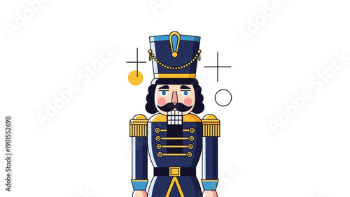 Traditional wooden nutcracker soldier in a blue and gold uniform, representing a classic Christmas decoration and iconic holiday symbol.