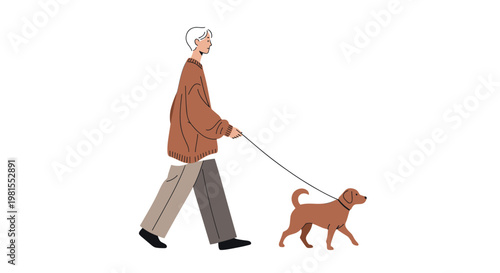 Person Walking Dog Pet Care Activity Natural Color Illustration