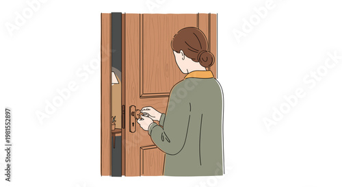 Person Unlocking Door Entering Home Natural Color Illustration