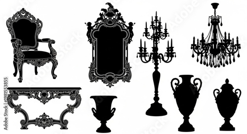 Elegant Silhouette Collection - Ornate Furniture and Decor Elements.