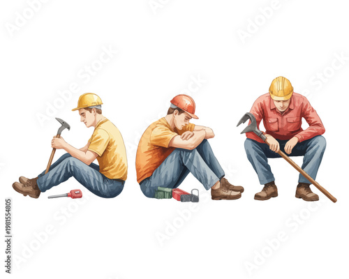 Watercolor Labor Day Construction Workers Resting, Work Break and Relaxation Concept Vector Illustration Isolated on White Background