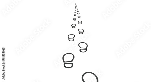 A trail of black footprints leading upwards in a fading sequence