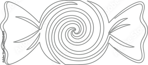 A simple line drawing of a wrapped candy with a swirl pattern on its surface