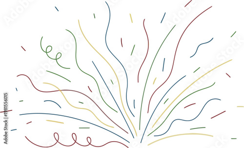 Colorful celebration confetti lines in red, blue, green, and yellow explode