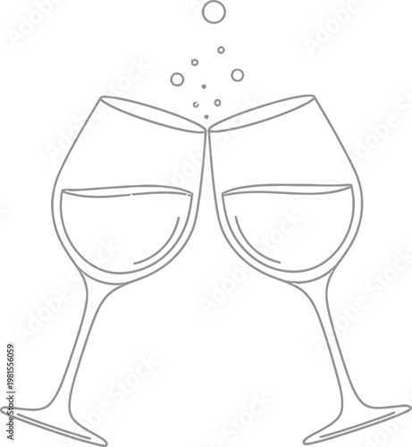 Two wine glasses clinking together with bubbles rising