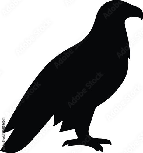 Black silhouette of a majestic eagle or large raptor standing in profile isolated on a plain white background vector