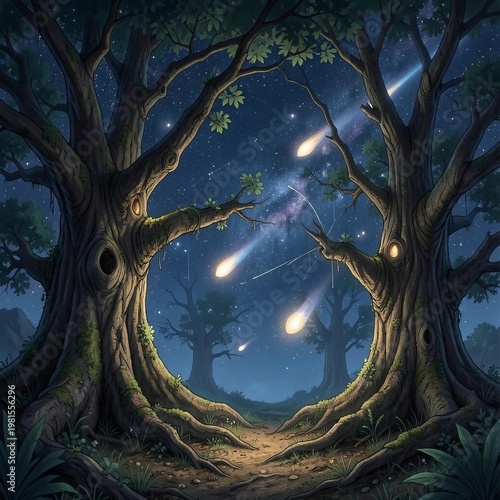Ancient trees that sing to the stars their songs calling down co