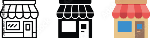shop front icon set showcasing various styles for retail and commerce design elements