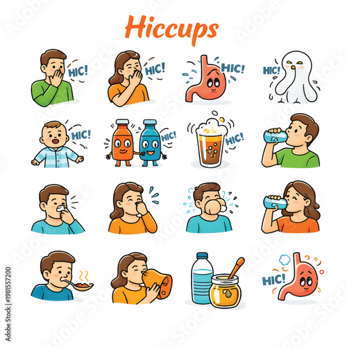 Hiccups Concept Illustration, Human Reflex and Health Condition Vector
