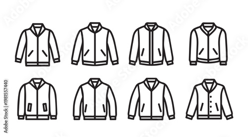 Collection of bomber jacket outlines in a clean minimalist style on a white background