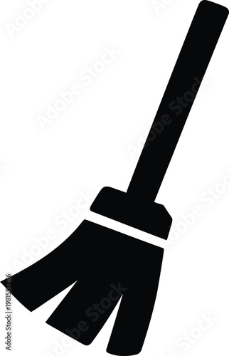Cleaning broom icon for housework or janitorial services in a simple black flat vector graphic for home maintenance