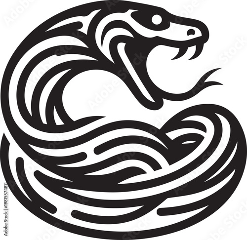 snake logo in black and white on a white background, vector illustration