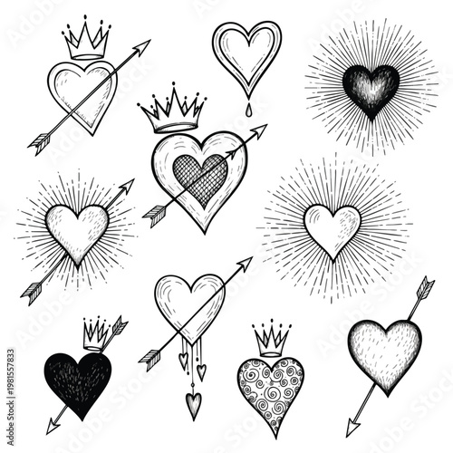 Cute Hand Drawn Heart and Arrow Illustrations for Love and Romance Themes