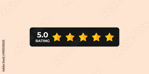 Five stars indicate perfect rating. Simple, clean design appeals to digital users. Ideal for reviews, testimonials, or feedback. Bright yellow stars contrast with dark bar