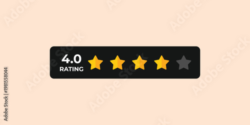Rating bar displays four stars out of five. Yellow stars glow bright against dark background. Gray star hints at slight imperfection. Ideal for customer feedback or review sections