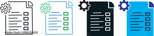 Project documentation icon set, professional vector illustration of file management and technical writing symbols.