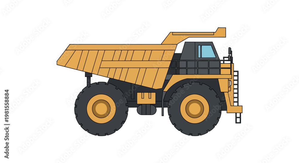 Obraz premium Large yellow mining dump truck illustration, heavy equipment side view