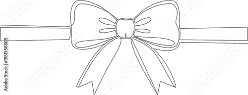 A simple line drawing of a decorative bow with ribbon