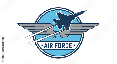 Air Force Jet Fighter Emblem with Wings and Stars