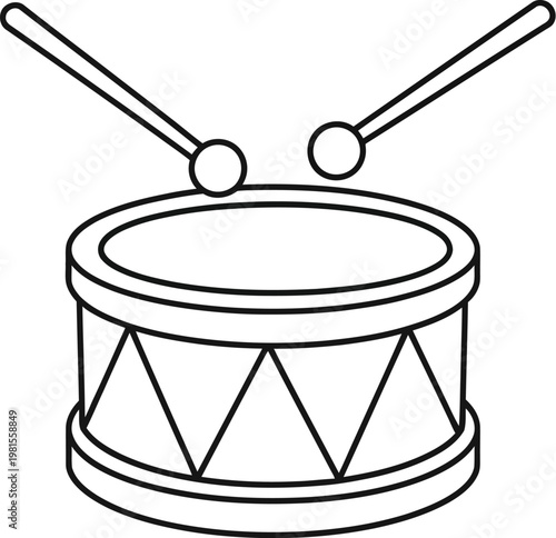 Simple line drawing of a drum with two drumsticks on top