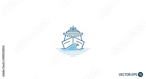 Cruise Ship Icon on Water with Waves - Vector Illustration