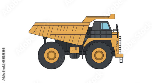 Large yellow mining dump truck illustration, heavy equipment side view