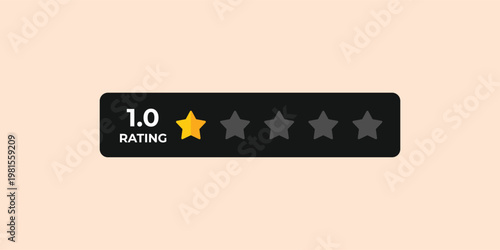 One star rating shown on dark bar. Yellow star glows, others remain gray. Rating label sits against soft peach background. Simple, clean, minimalist design. Ideal for apps, reviews