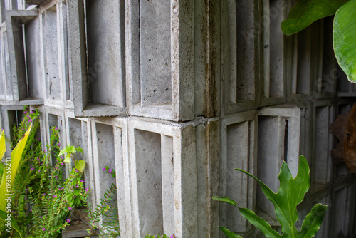Concrete Breeze Blocks Wall with Plants