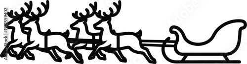 Minimalist illustration of reindeer pulling a traditional Christmas sleigh