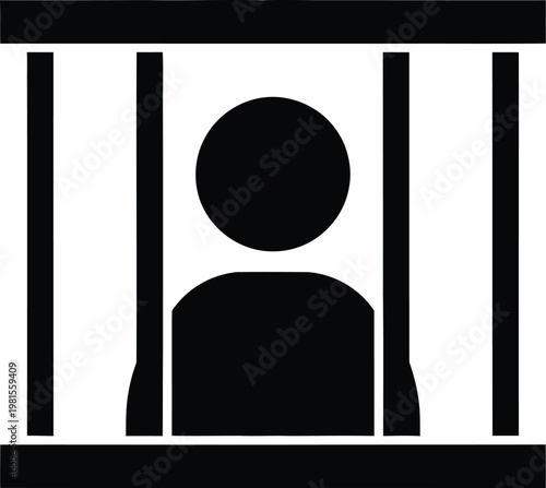 Black silhouette of a person inside a rectangular jail cell