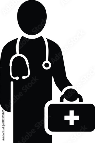 Doctor with stethoscope and first aid kit icon