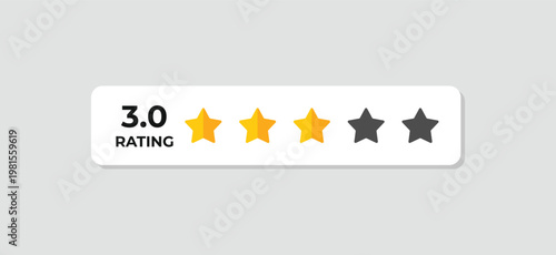 Rating shown as 3.0 stars on a clean white background. Three stars glow warmly, hinting at moderate approval. Two stars remain dim, suggesting room for improvement