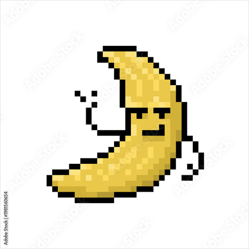 Hot smiling banana in pixel art style