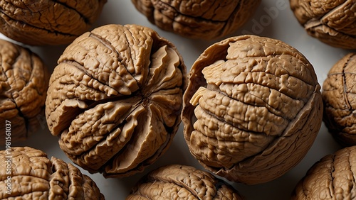 Macro Close Up of Whole Walnut Shells Pattern Background Organic Healthy Brain Food and Nutritious Snack Composition for Wellness Diet and Gourmet Cooking Ingredient Food Photography Concept