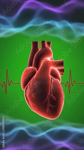 Wallpaper Mural Human heart with ECG on green background Torontodigital.ca