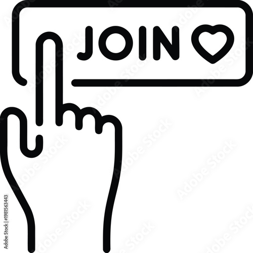 Join button with hand cursor clicking for sign up, registration, or connection on social media and community