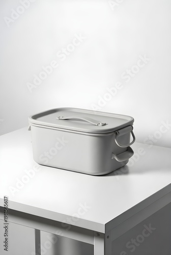 Minimalist Gray Storage Bin with Lid and Handles for Modern Home Organization