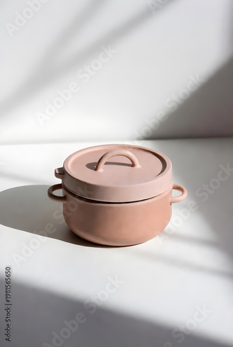 Modern Pink Ceramic Pot with Lid Minimalist Kitchen Decor Handcrafted Terracotta Stewing Pot