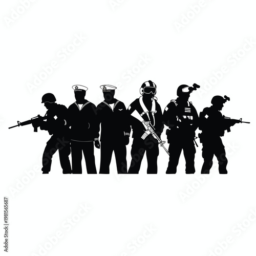 Silhouette of Uniformed Security Officers Ready for Duty