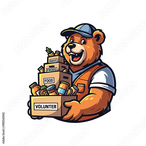 Volunteer Bear with Food and Supplies Box for Charity Drive