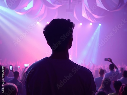 Silent crowd pulses with pastel light, a surreal artistic dreamscape unfolding on stage,  event,  pastel