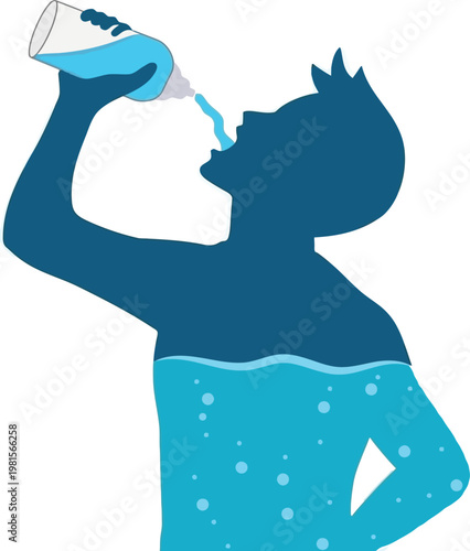 Silhouette Illustration of a Person Drinking Water from a Bottle to Stay Hydrated