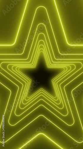 Vertical video animation of many stars in neon yellow on dark background - abstract background - seamless loop.