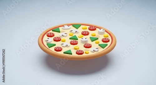Colorful Pizza with Assorted Toppings on Wooden Crust