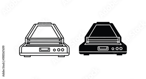 Two vintage computer disk drives displayed in contrasting black and white silhouette