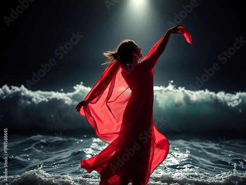 Silk scarf dances, backlit waves whisper secrets ,  sea,  weekend